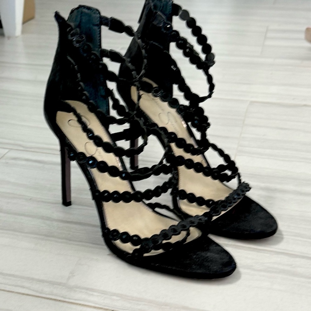 Jessica Simpson Black Studded Heeled Sandals, Size 9.5